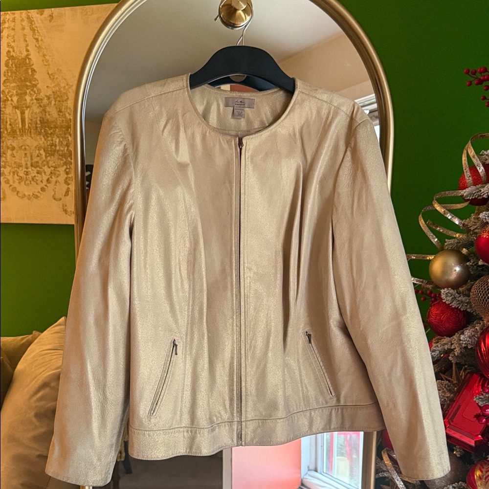 I.E. Woman Size 3X Leather Jacket Vintage Gold Metallic Shimmer